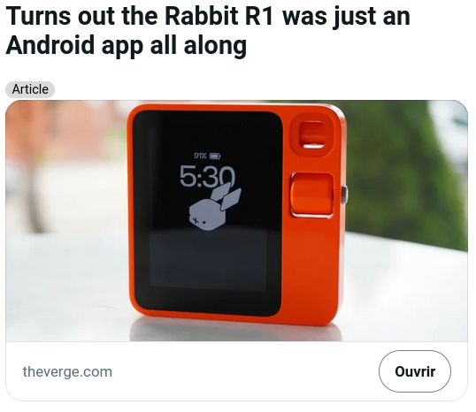 Bravo à Rabbit qui a réussi à lever plus de 60 millions $ pour développer une app android 😀 theverge.com/2024/4/30/2414…