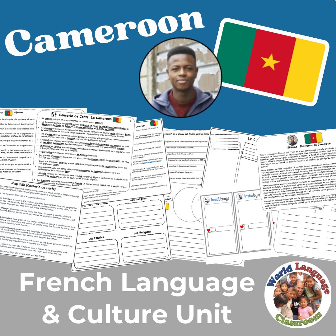 Bring Cameroon to your classroom. These country units have reading & writing activities, brain frames and scaffolded notes, map talks, creative projects & an assessment. Digital & Print. Everything is ready to go. ☑️ teacherspayteachers.com/Product/French…