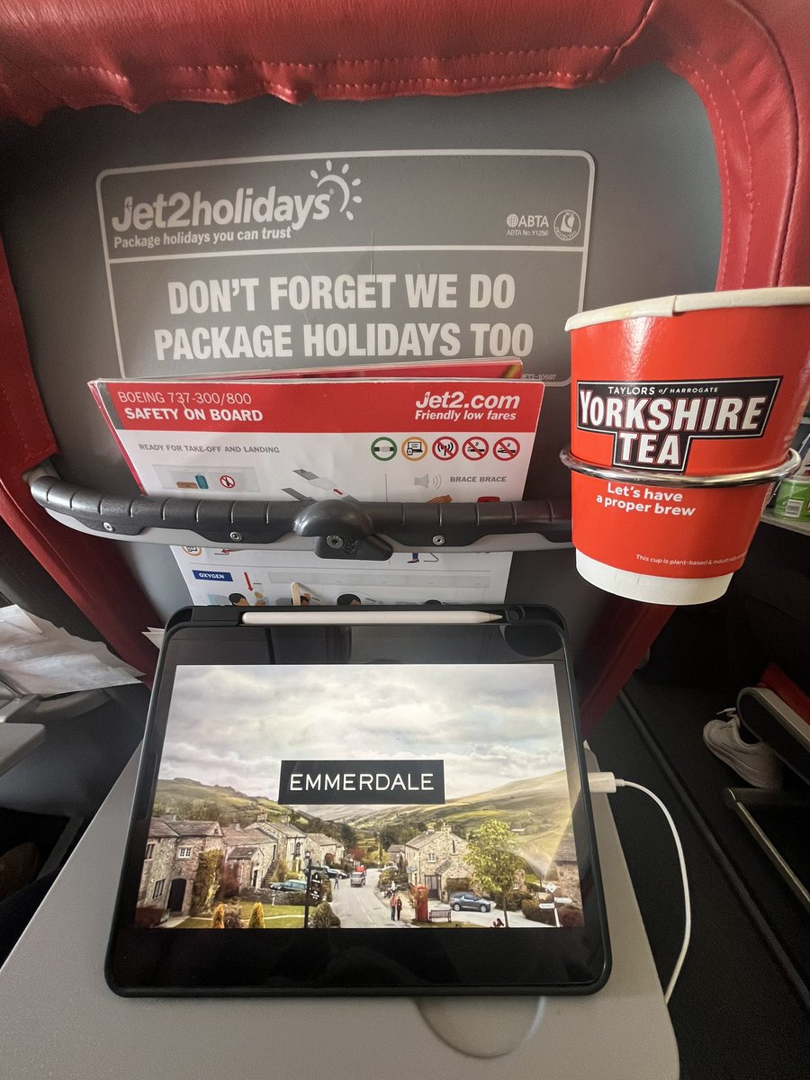 Catching up on last nights @emmerdale on @ITVX, the only difference being is I’m 37,000ft in the air on a @jet2tweets flight whilst having a @YorkshireTea. 

Nothing gets in the way of Emmerdale, not even a flight.