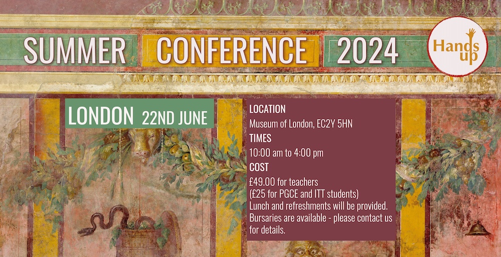 Bookings are now open for our annual summer conference, once more at the <a href="/MuseumofLondon/">MuseumofLondon</a> London Wall, on Saturday 22nd of June. Hope you'll join us for practical and inspiring sessions, and very nice sandwiches! hands-up-education.org/conference24.h…