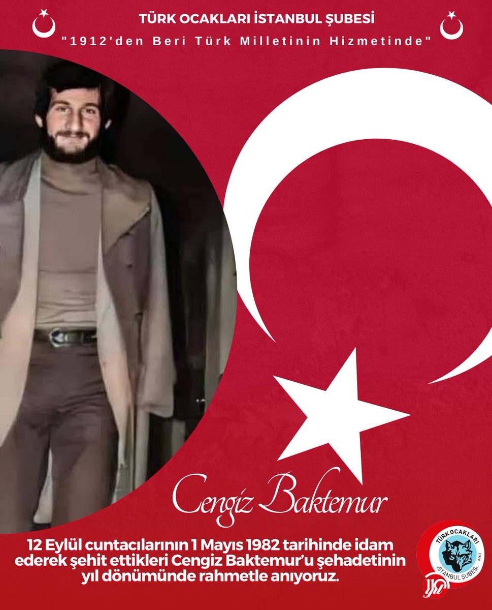 12 Eylül cuntacılarının 1 Mayıs 1982 tarihinde idam ederek şehit ettikleri Cengiz Baktemur’u şehadetinin yıl dönümünde rahmetle anıyoruz.🇹🇷

#cengizbaktemur #12eylül #1982