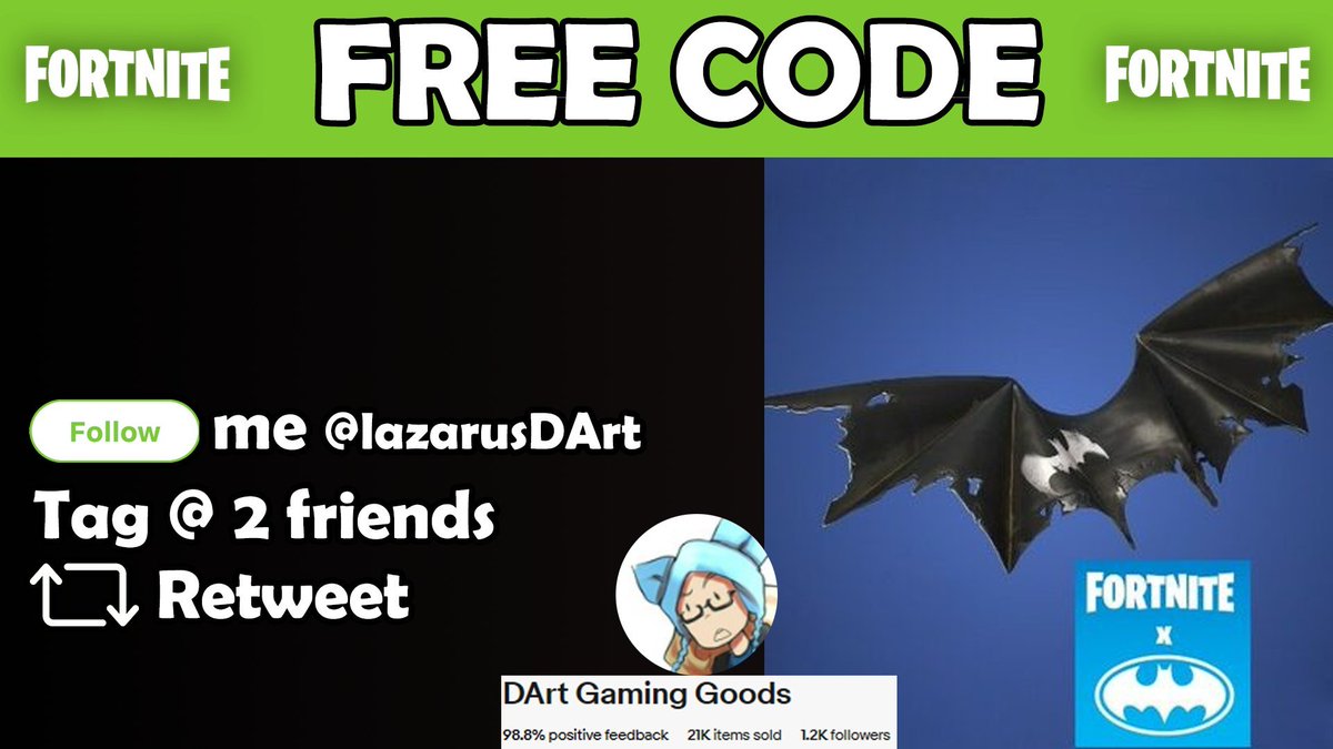 FREE #Fortnite Batman Gliders!🤫

More chances to win:
#Follow me 🫶  = 1 
#RT this post! 🤝=1 
#tag 2 friends 👋= 1 

 #Fortnitelego #lego #fn #FortniteOG #FortniteChapter #FortniteFestival #FortniteFanArt
#fortnitememes #fortnitegameplay #fortnitenews