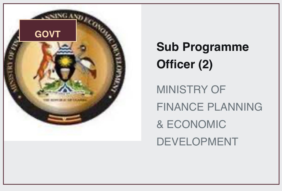 Ministry of Finance is looking for 2 Sub Programme Officers. Details: jobnotices.ug/job/sub-progra…