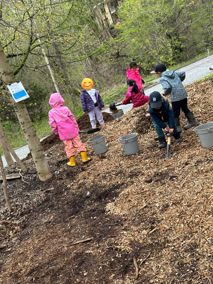 @TDSB_Hillmount #kindergarten #spring #textures @ForestValleyOEC #playbasedlearningcentres #woodchipping @TOES_TDSB #outdooreducation #getoutsidemonth ☺️