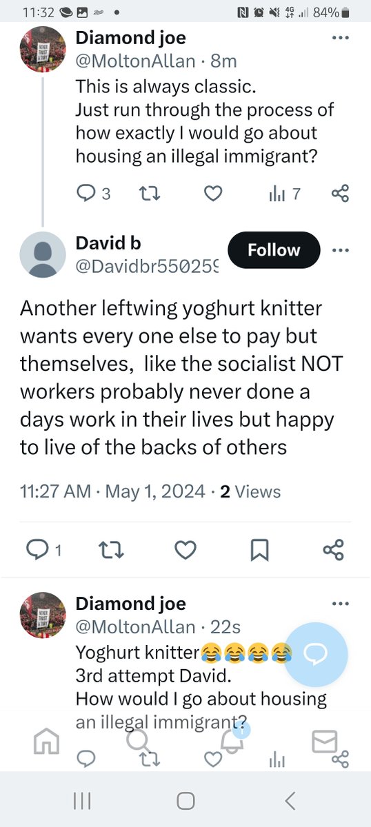 Yoghurt knitter 😂😂😂😂
David thinks I should house illegal immigrants.
I've asked him,how exactly I would go about this,but unsurprisingly,he hasnt replied
@Davidbr55025958