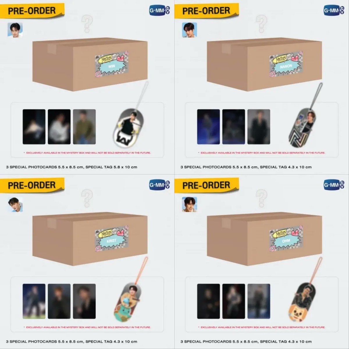 GMMTV MYSTERY BOX 2024 EUROPEAN GO 

-46€ each (all fees included.Not include int shipping/customs)

Deadline: 30 May

☆ SPECIAL TAG and PHOTOCARDS
[exclusively available in the mystery box and will not be sold separately in the future]

#GMMTVMYSTERYBOX2024