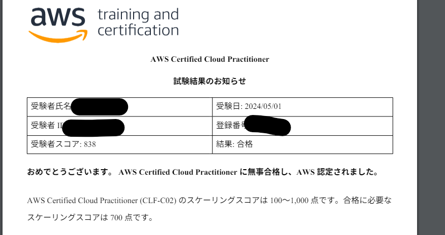 AWS Certified Cloud Practitioner (CLF-C02)に合格しましたー
