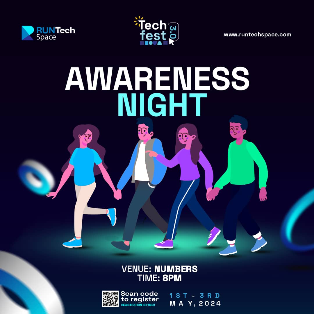 Join us tonight at Numbers Cafeteria for an electrifying Awareness Session as part of TechFest 3.0: Unleashing The Future! 🤩

Be there at 8pm to dive into the latest tech trends and ignite your passion for innovation.🚀

#runtechspace #redeemersuniversity #techfest