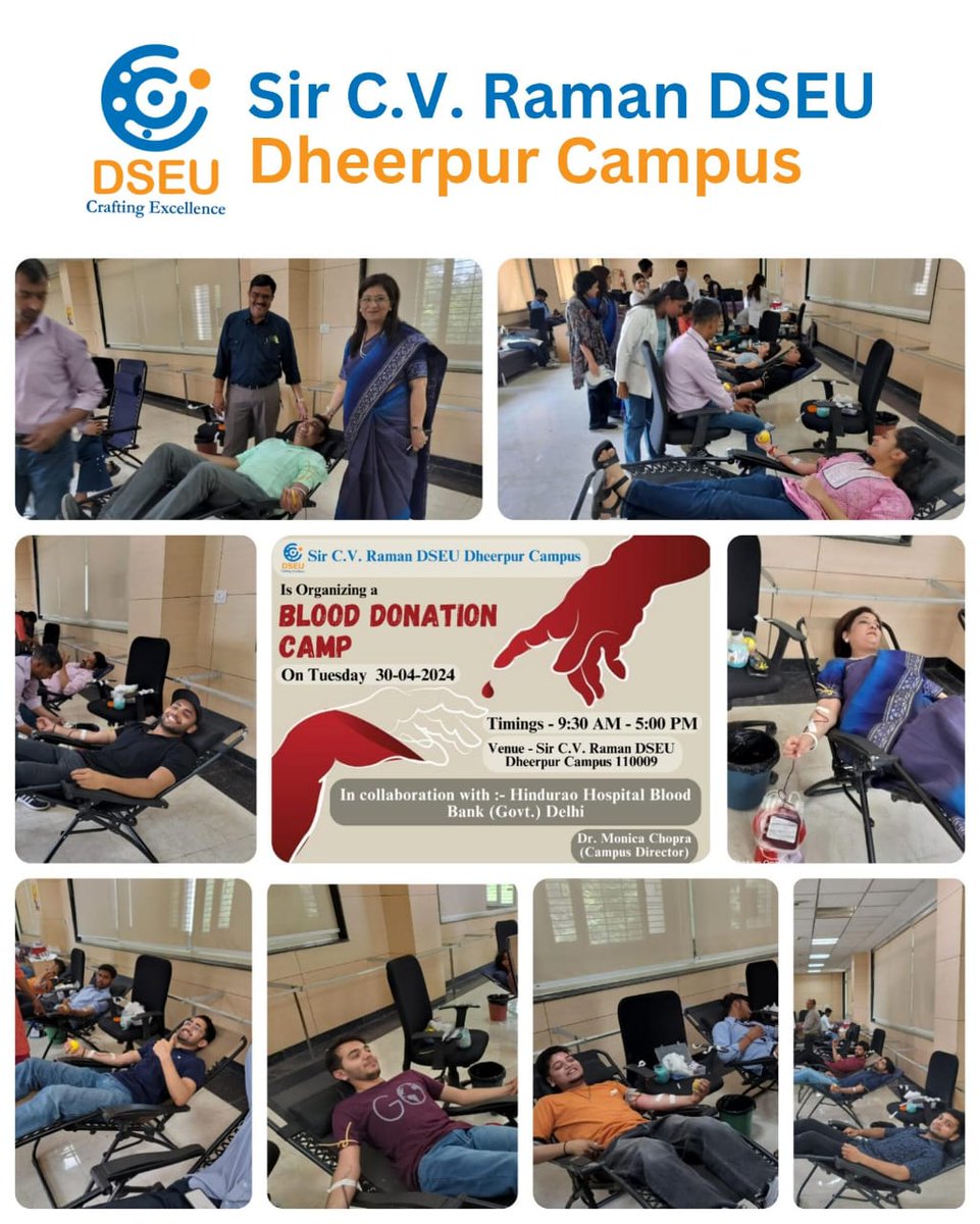 Sir C.V. Raman #DSEU Dheerpur Campus successfully organized #BloodDonationCamp in collaboration with Hindu Rao hospital, #Delhi. Total 52 volunteers donated their blood for the benefit of needy people and society. 
#blooddonation #contributiontosociety #blooddonation
