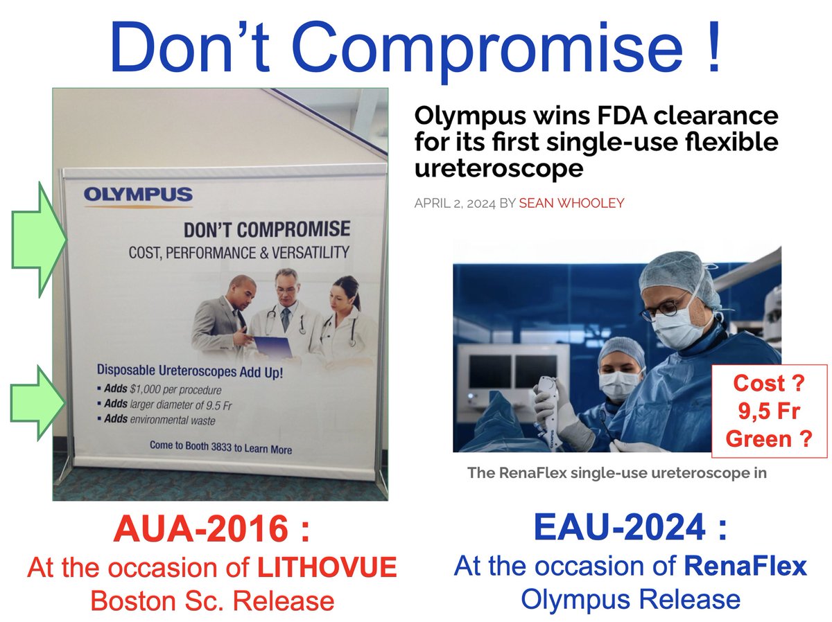 BN127-1/2: Always Good&Nice when companies recognize they were wrong, changing their mind. Finally, Single Use F-URS 9,5F is acceptable? Think about HUGEMED 6.3F! &Green? Next step is to accept to adjust LaserPresets for more Safety&Less ureteral damage. Think about patient first