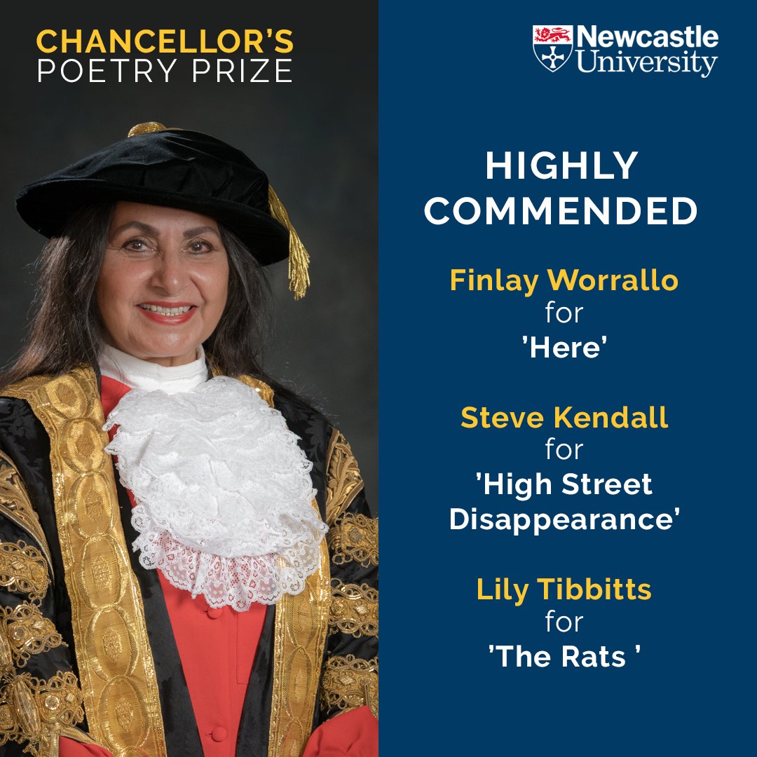Commendations in the 2024 Chancellor’s Poetry Prize are awarded to Finlay Worrallo, Steve Kendall and Lily Tibbitts Thank you to all who entered Read the entries at ncl.ac.uk/events/other/p… @UniofNewcastle @Idharker @BloodaxeBooks @NCL_English