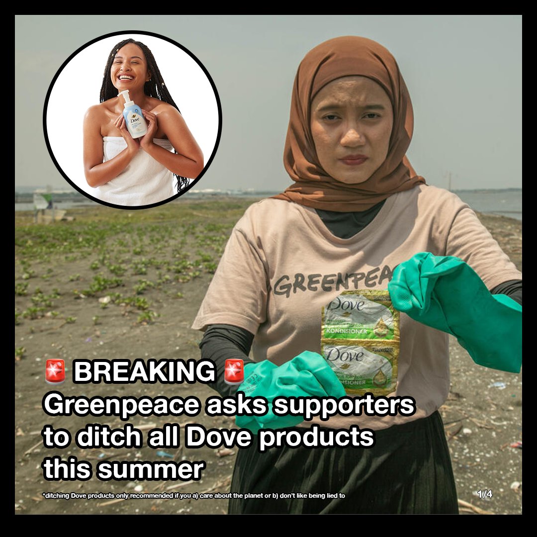 BREAKING: @GreenpeaceUK is asking supporters to #DitchDove products this summer after the brand was caught co-opting feminist language to promote plastic made from harmful petrochemicals.

Anyone else think that hiding behind feminism to push harmful plastics is peak hypocrisy?