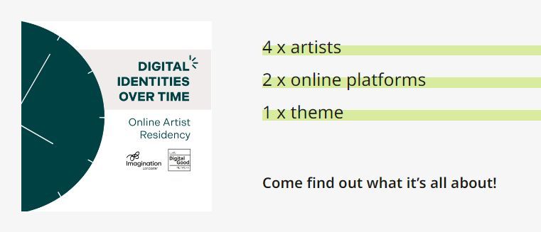 Wondering what it's all about?.....that's why you need to come along!
Get your free tickets now for next week's online launch of the 'Digital Identities Over Time' Artist Residency.

buff.ly/4aXrChE
#digitalgood #digitalidentites #digitalart #artistresidencies #digitalid