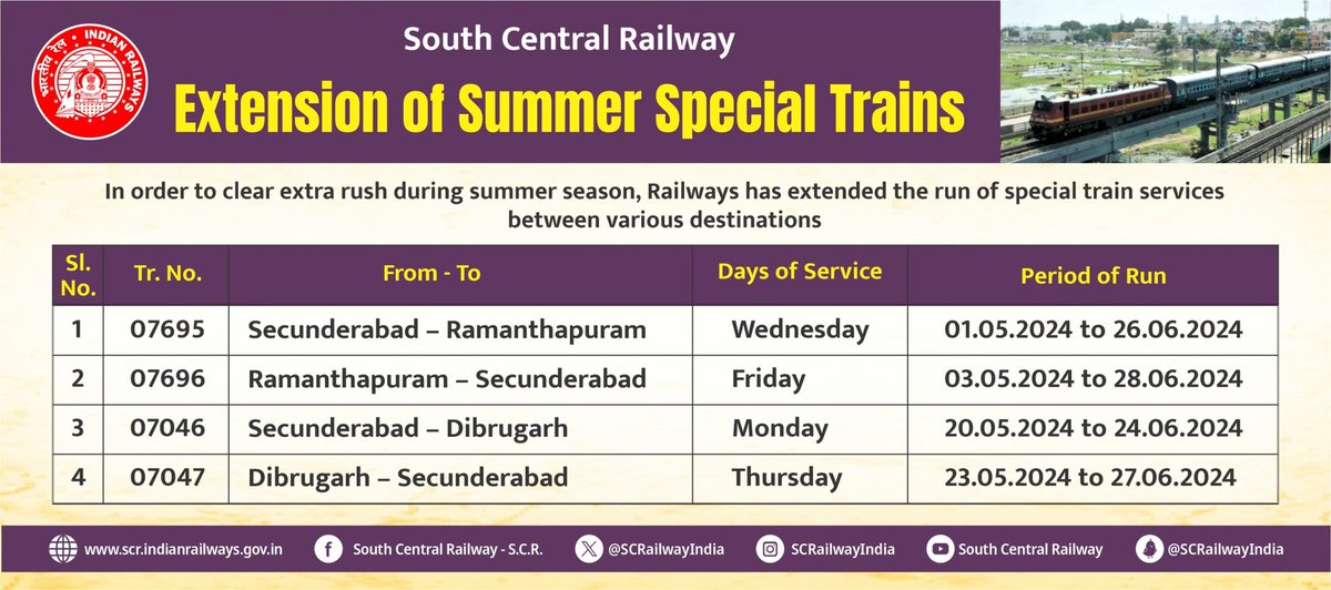 Extension of Summer Special Trains