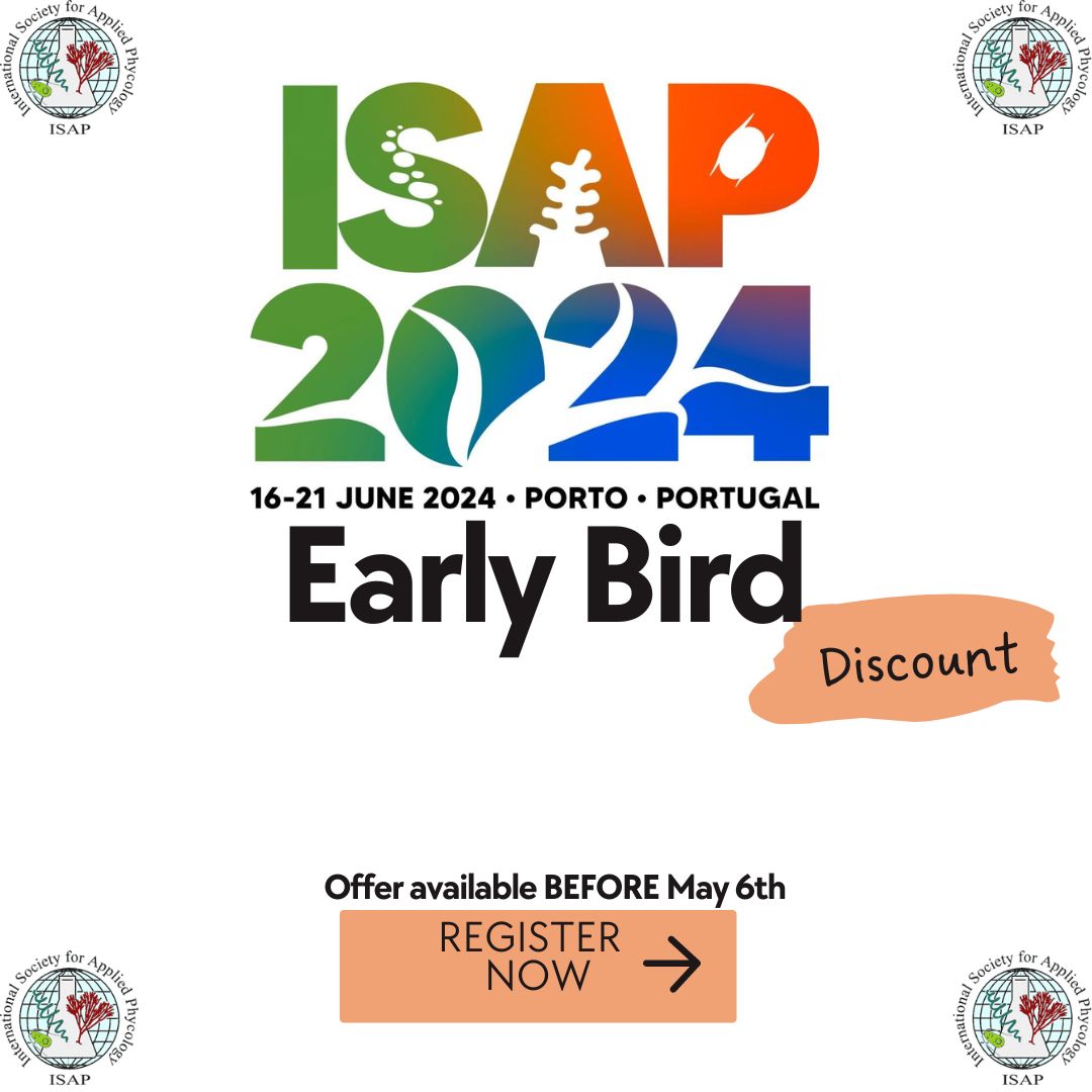 🐦 🐦 🐦 Remember to secure the Early Bird discount for ISAP 2024 porto before it's too late. Register BEFORE May 6th to avail the lower prices and dont forget to spead the word. #ISAP #ISAP2024 #algae #macroalgae #microalgae #algaeconferenec #marine #aquaculture #seaweed #kelp