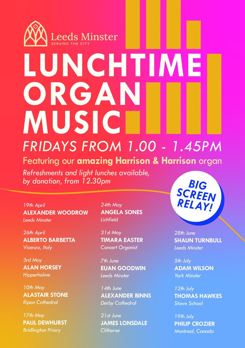 Our weekly Organ concerts are a great way to enrich your Friday lunch break 🎶 The concerts are always free, with light lunch available for a donation. Get the May lineup in your calendar now!