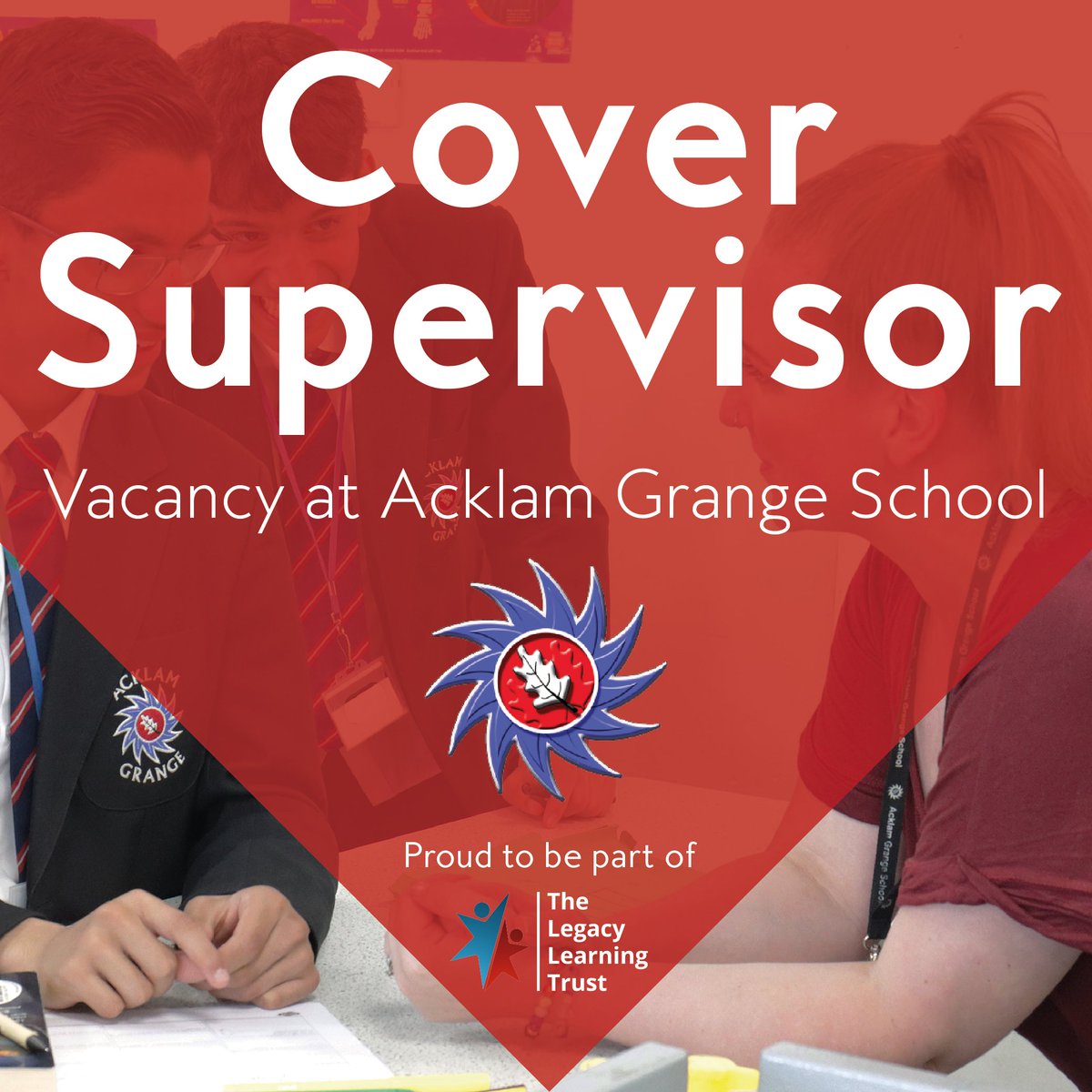 Cover Supervisor vacancy at Acklam Grange School Acklam Grange are looking to appoint an enthusiastic and hardworking individual to complement their team of existing Cover Supervisors. ➡️ thelegacylearningtrust.org.uk/current-career…