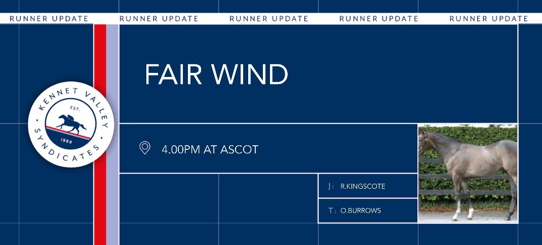 One runner today FAIR WIND makes his seasonal debut @Ascot under @RKingscote for the @ojburrows74 team over 5f He ended last season with a win and an OR of 82. He has strengthened over the winter so 🤞🏻 for a positive reappearance today Best of luck to his partners 🔵🔴⚪️