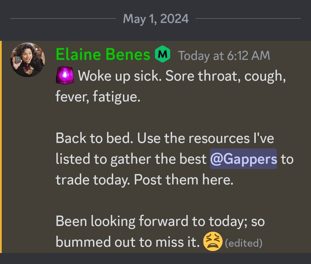 Wednesday 5/1/24 #Gappers #MindTheGap #2ndDayPlays 
Woke up sick. Back to bed.
