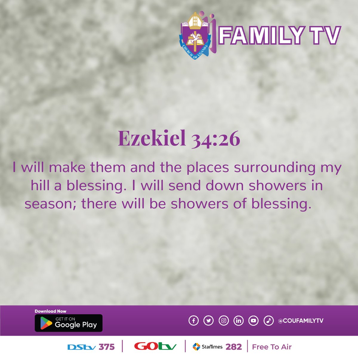 I will make them and the places surrounding my hill a blessing. I will send down showers in season; there will be showers of blessing. (Ezekiel 34:26) NIV
#VerseoftheDay  #enrichinglives