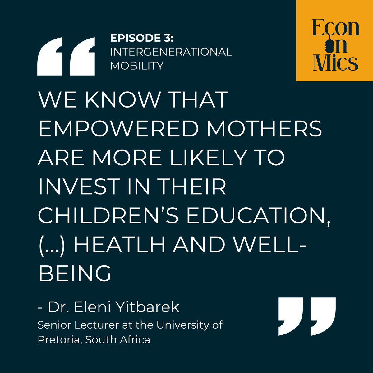 What happens in society when we empower women?

On the Econ-on-Mics 🎙️ #podcast, tune in to Dr. Eleni Yitbarek's @EleniABYIT findings from her research!

Available on #GooglePodcasts @ApplePodcasts @Spotify:
bit.ly/3UE8VKe

#EconTwitter 
@IEA_economics @iea_we @weconpol