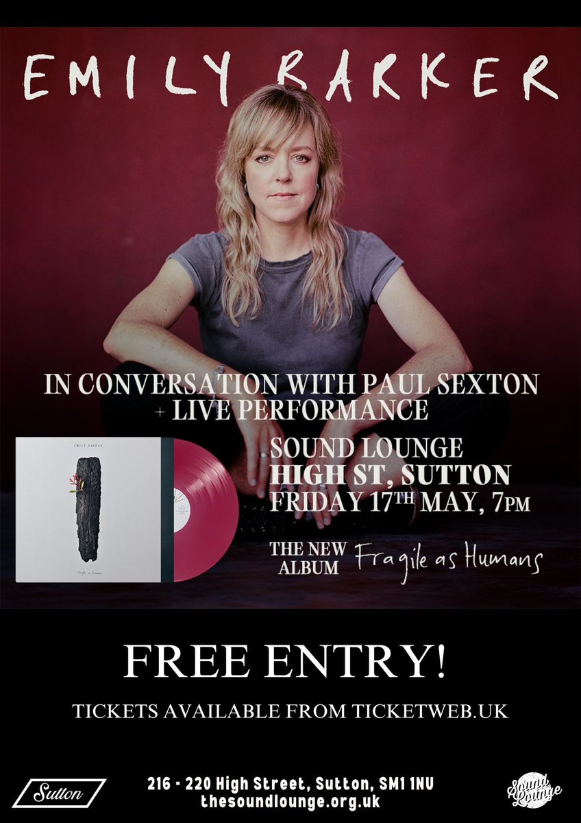 Thrilled to have the wonderful @emilybarkerhalo here at our Sutton HQ @soundloungecic for a live set & a Q&A with music writer @psexton3 on Friday 17th May at 7pm, playing songs from & talking about her fantastic new album..It’s absolutely FREE to attend so do come & join us! 🚀