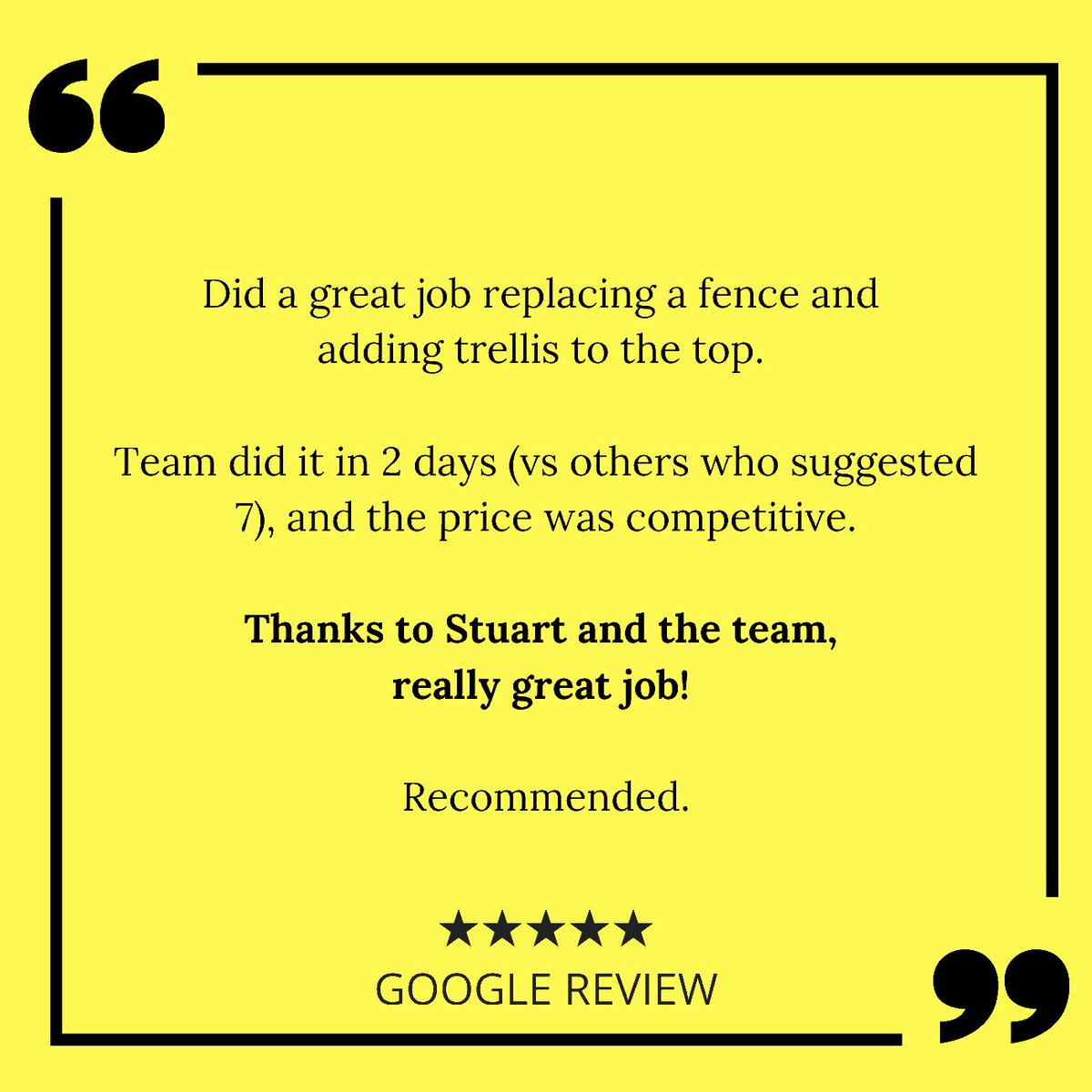 Our latest ⭐⭐⭐⭐⭐ Google Review 😀 

#fencingcontractor #fencingcontractors #domesticfencing #commercialfencing #southlondonfencing #fencinginstallation #fencingrepair #southlondon #caterham #coulsdon #chipstead #warlingham #woldingham #oxted #sanderstead #kenley #croydon