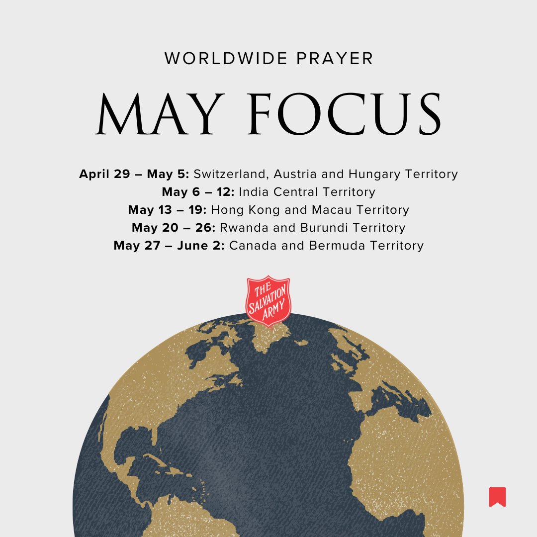 This May, let's lift our voices in prayer! 🙌 Every week, we join Salvationists worldwide to intercede for different territories and regions, believing in the power of unified prayer.

#TheSalvationArmy #Prayer #Faith