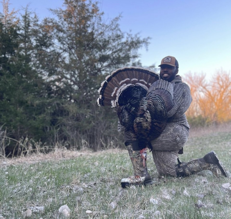 'My first Merriam... way different experience than the hard gobbling eastern I'm used to but one I will not soon forget.' - @theonlyarmoris How many turkey species have you gotten? #ITSINOURBLOOD #hunting #wildturkey #outdoors #species #merriam #turkeyhunting