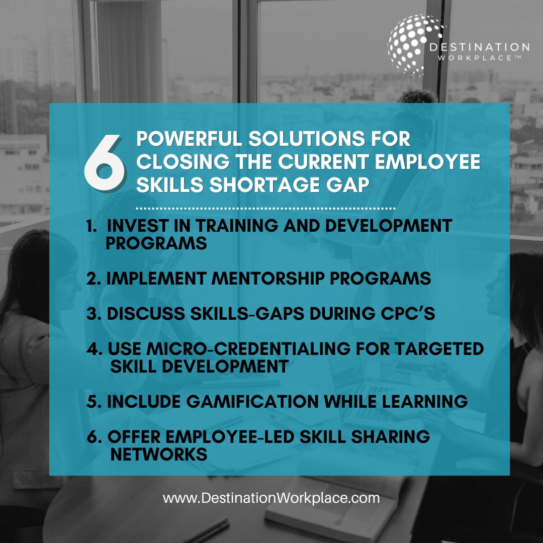 Don't let the employee skills shortage hold your business back. Implement these 6 powerful strategies to help your employees thrive, while also helping drive employee engagement and retention with a stronger company culture.

#destinationworkplace 
#corporateculture