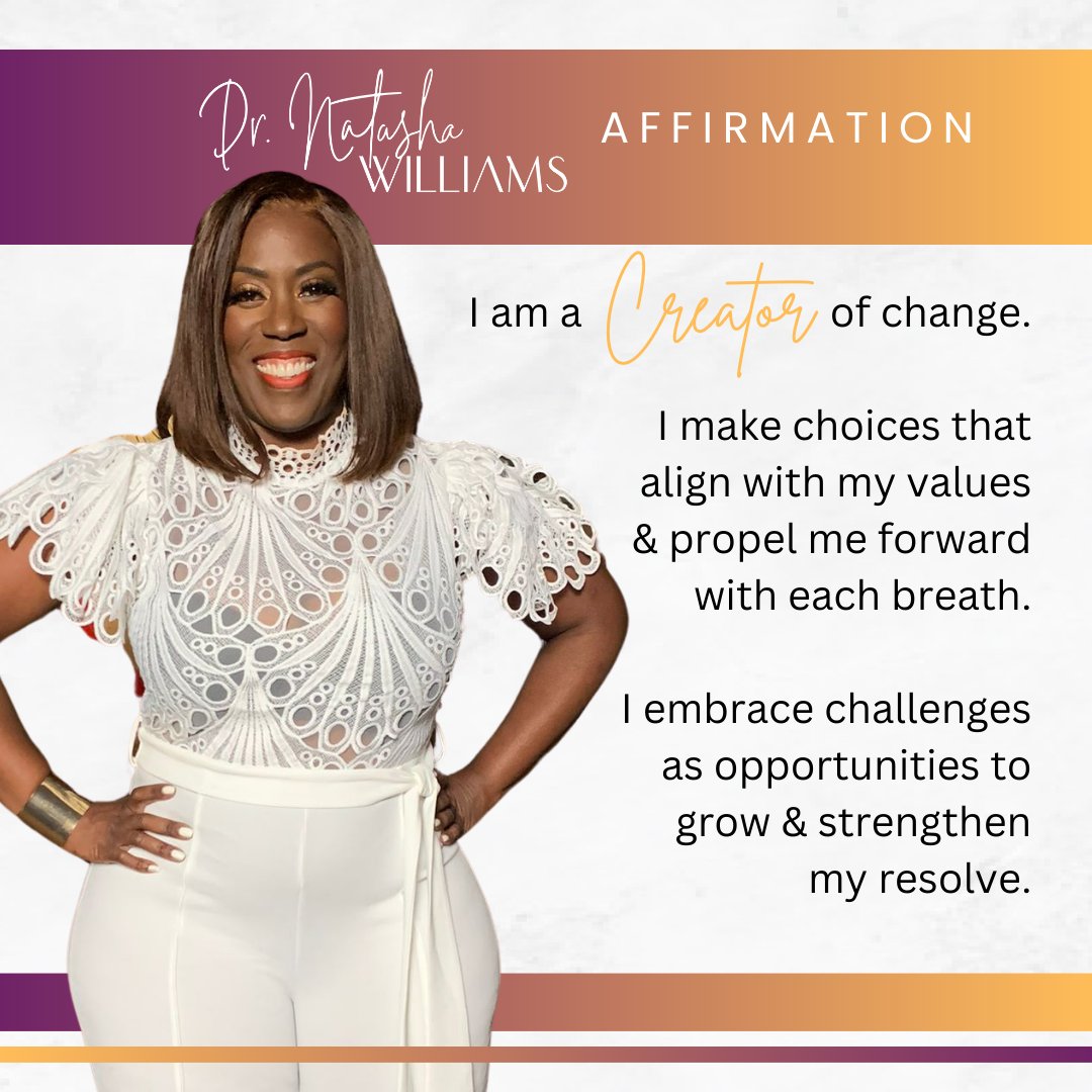 Believe in your power to shape your journey. Speak this affirmation aloud, write it down, or carry it in your heart throughout the day.

Let it guide your actions, and watch as you transform challenges into stepping stones.

#DailyAffirmation #PositiveMindset #DrNatashaWilliams