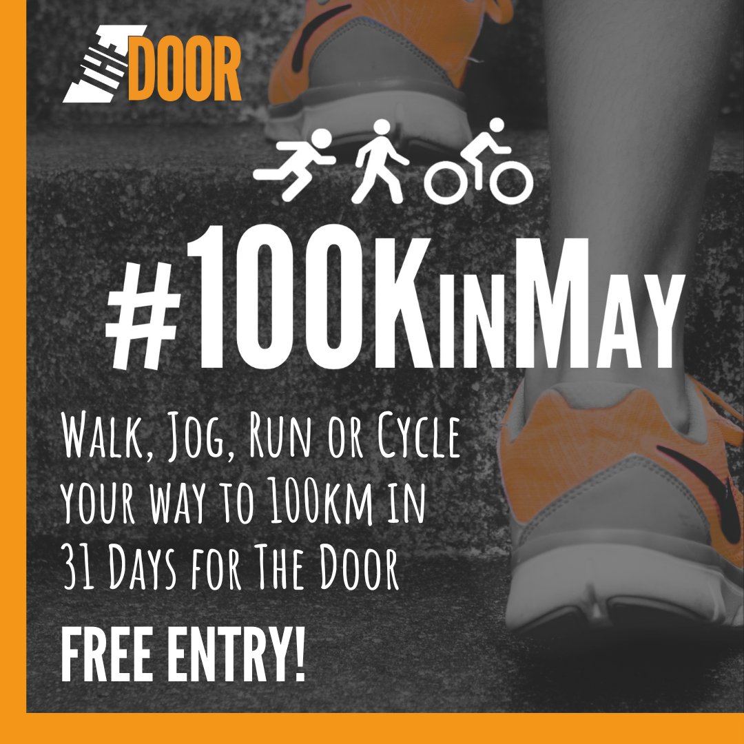 100KinMay is go! Participants are challenged to walk, run, jog, cycle or swim their way to 100km in the 31 days of May all while getting sponsored to raise much-needed funds for The Door. Read More: thedoor.org.uk/2024/04/09/you…