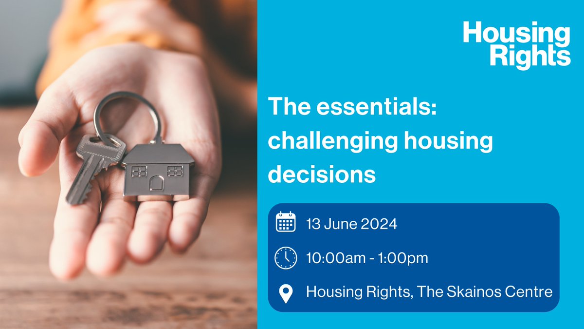 Our #HousingTrainingCourse 'The essentials: challenging housing decisions' will help you gain the confidence and skills to help your client challenge a negative housing decision in the social rented sector. Book today: housingrights.org.uk/training-and-e…