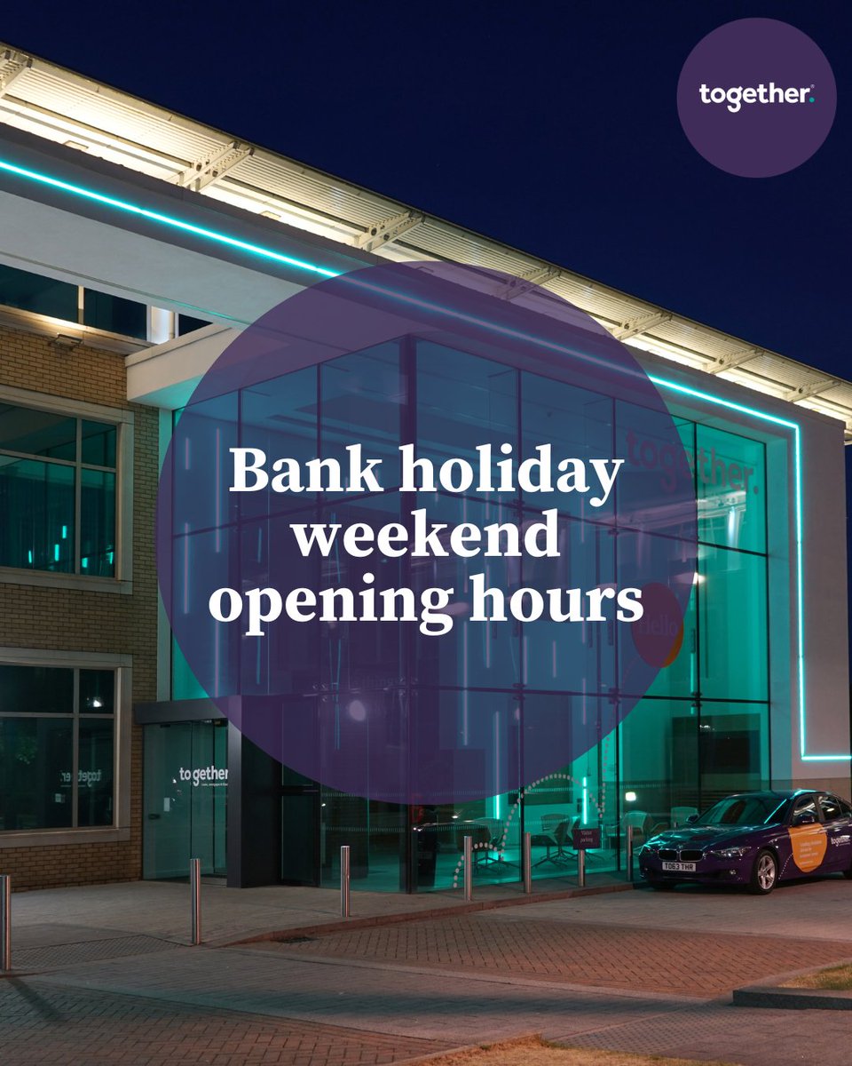 📅​ Our opening hours over the upcoming bank holiday weekend:

Monday 29th April – Friday 3rdMay: Open as normal (9am-5:30pm)
Monday 6th May: Closed
Tuesday 7th May: Normal working hours resume (9am-5:30pm)

#togethermoney #ukproperty #mortgages #propertyfinance