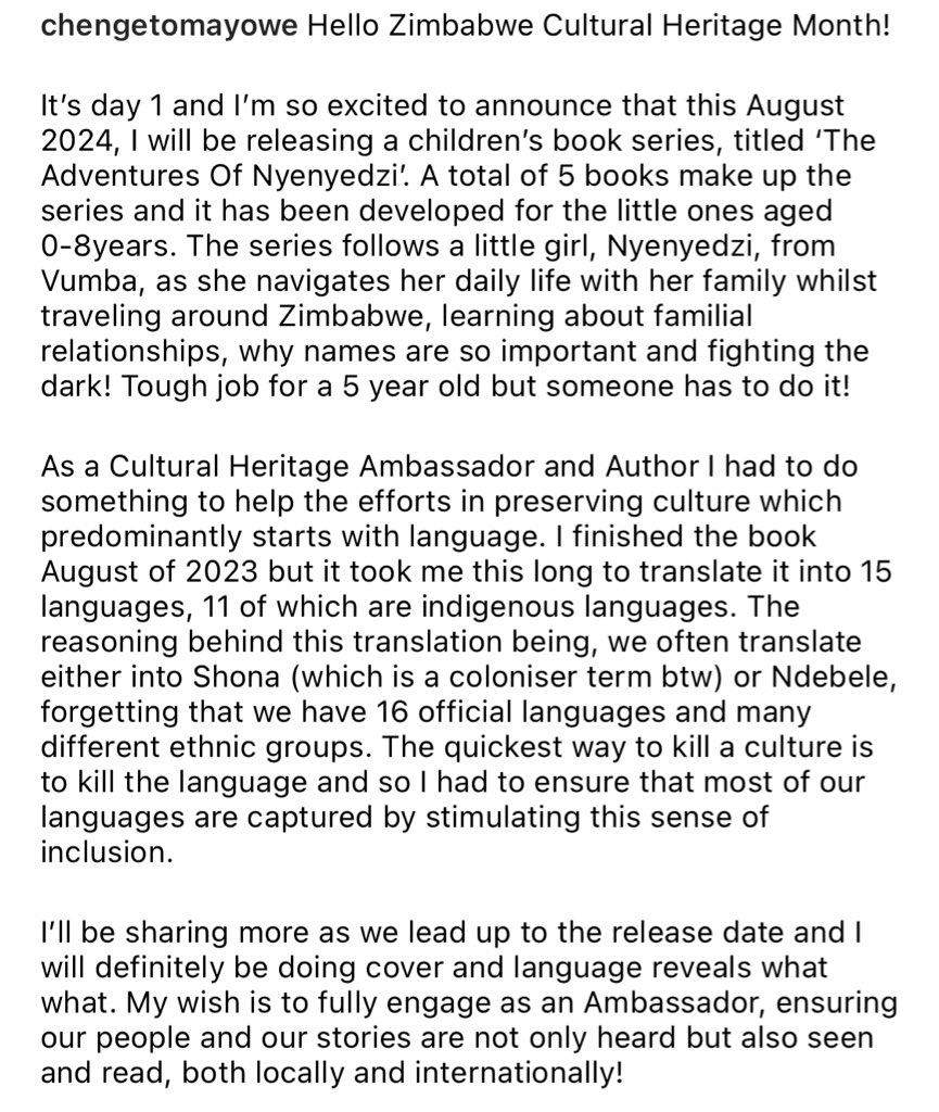 I’m so excited to announce that this August 2024, I will be releasing a children’s book series, titled ‘The Adventures Of Nyenyedzi’. A total of 5 books make up the series and it has been developed for the little ones aged 0-8years. The series follows a little girl, Nyenyedzi,