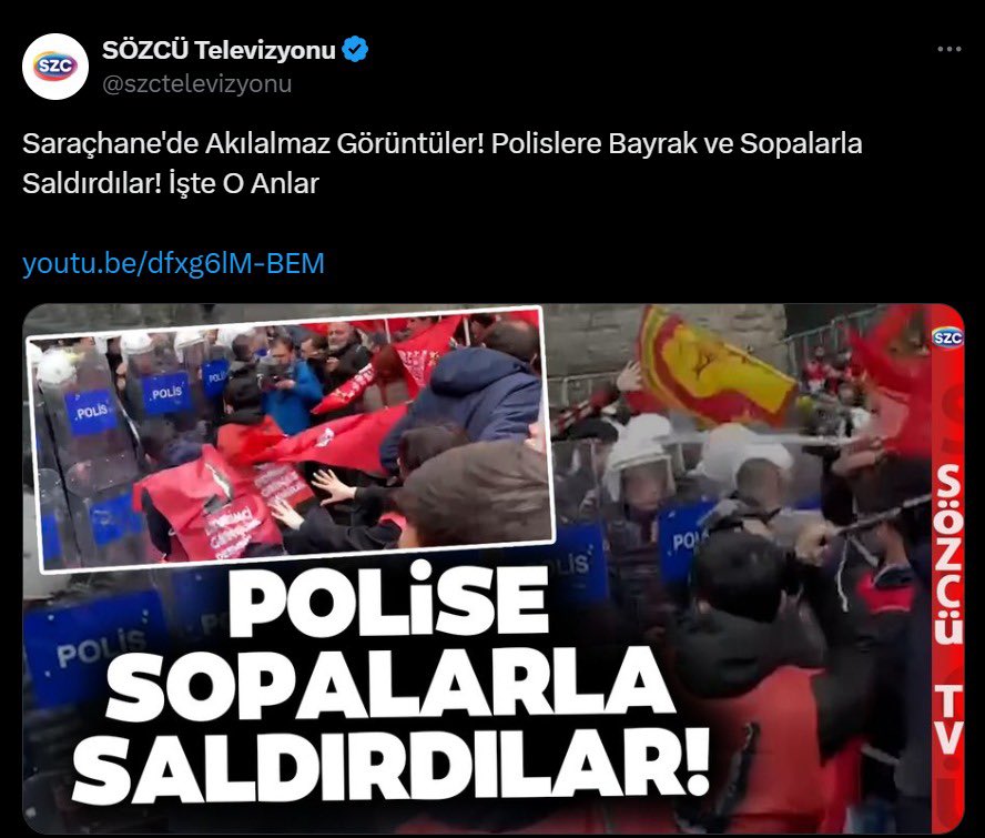 ⚠️ Taksim halka kapatılamaz, polis saldırısı keyfi, haksız ve hukuksuzdur. Derneğimizi; devrimci gençleri ve 1 Mayıs’ta hakkı için direnenleri hedef göstermekten vazgeçin @szctelevizyonu