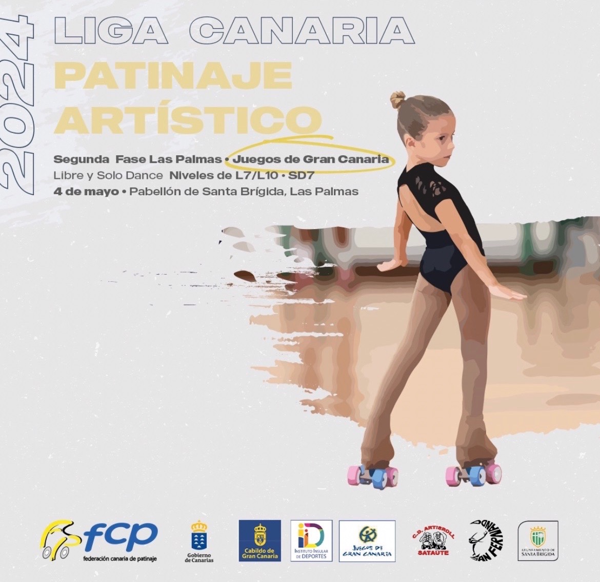 El sábado 4 de mayo, los juegos del cabildo de Gran Canaria, acogen la segunda fase de la liga canaria de patinaje artístico de Las Palmas 🏆🛼con mas modalidades de libre y solo danza de L6 a L10 y SD7 📍Pabellón de Santa Brígida ¡Te esperamos!👏🏼