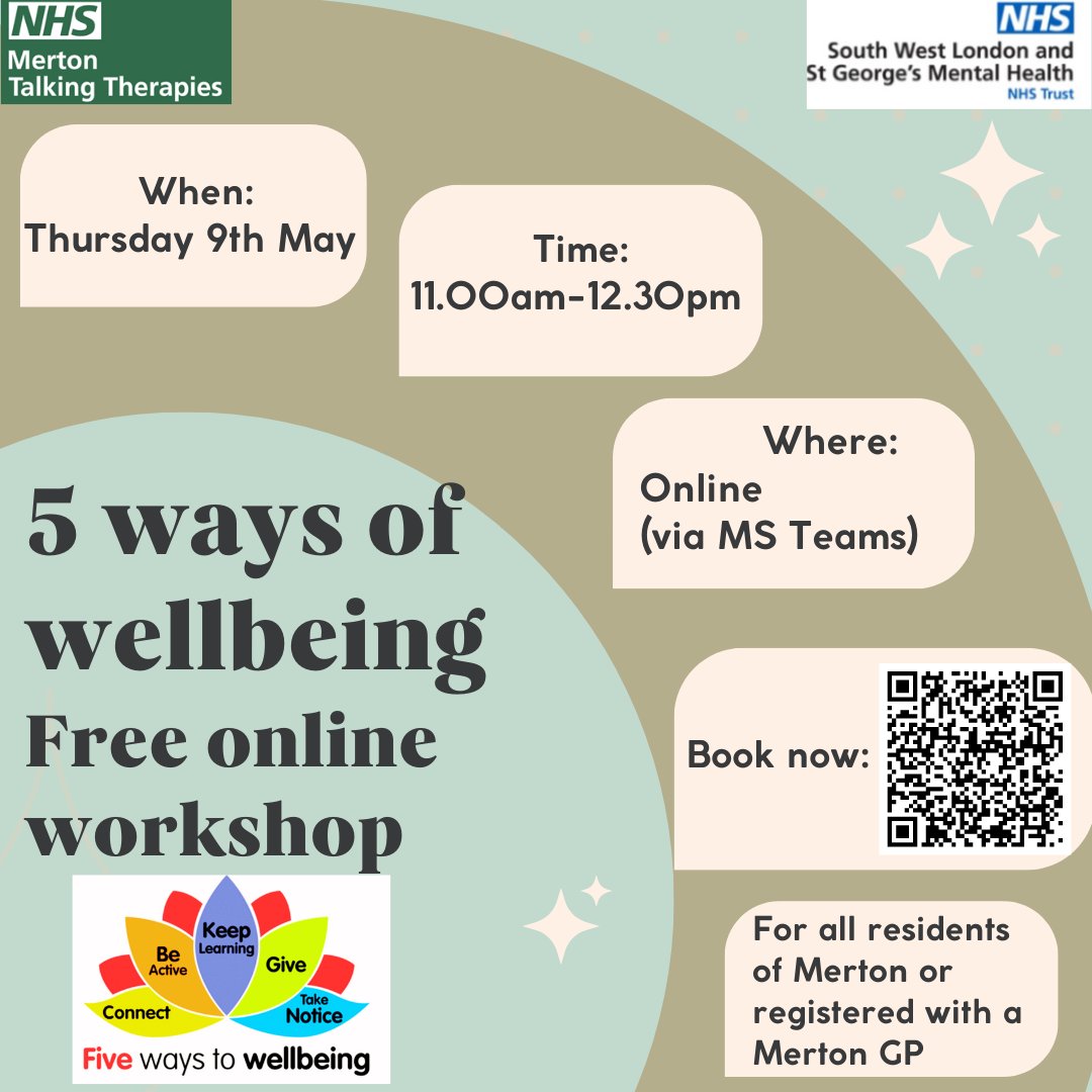 If you would like to explore different ways to support and improve your #wellbeing, join us in our 5 ways to wellbeing #freeworkshop and discover the power of small actions when practised regularly. To sign up click the Eventbrite link below:
eventbrite.co.uk/e/five-ways-of…
#merton