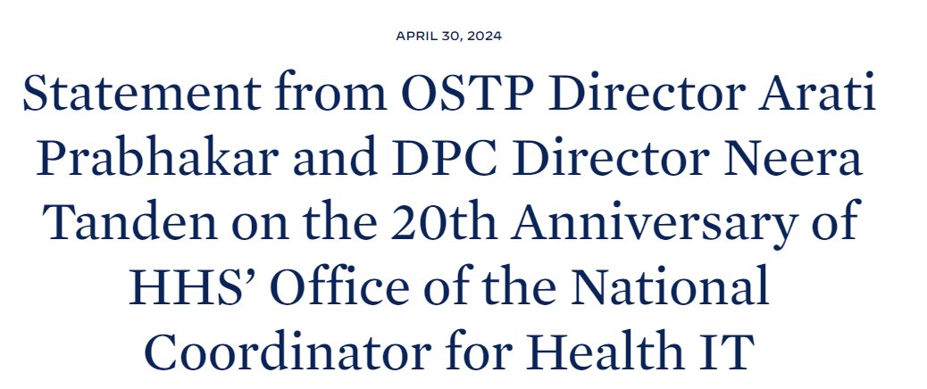 Huge thank you to Dr Arati Prabhakar @WHOSTP and Neera Tanden @NeeraTanden46 for helping @ONC_HealthIT celebrate our 20th birthday! We are honored and proud to support @WhiteHouse leadership that is improving health care for all Americans! whitehouse.gov/ostp/news-upda…