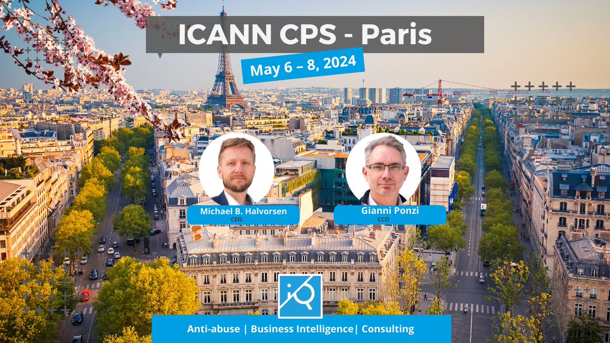 The @ICANN  CPS kicks off next week and both our CEO @michaelbh and our CCO, @gianniponzi  will be there. They'll share latest product news, including some exciting developments and stats from our  beta testing of iQ Risk Score iq.global/iq-risk-score  #DNSAbuse #cybersecurity