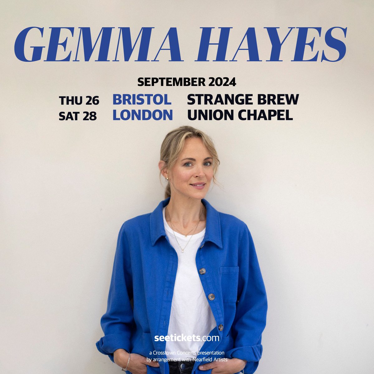 Gemma Hayes plays @strangebrewbriz and @UnionChapelUK. Tickets are on sale Friday 3rd May at 10am: crosstownconcerts.seetickets.com/artist/gemma-h…