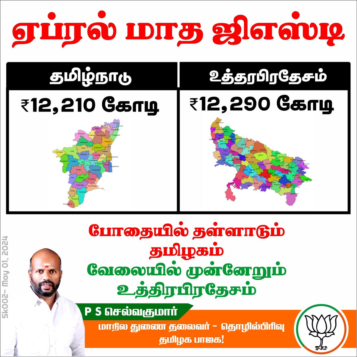 ஏப்ரல் மாத ஜிஎஸ்டி வசூலில் தமிழகத்தை பின்னுக்கு தள்ளியுள்ளது உத்தரபிரதேசம்.