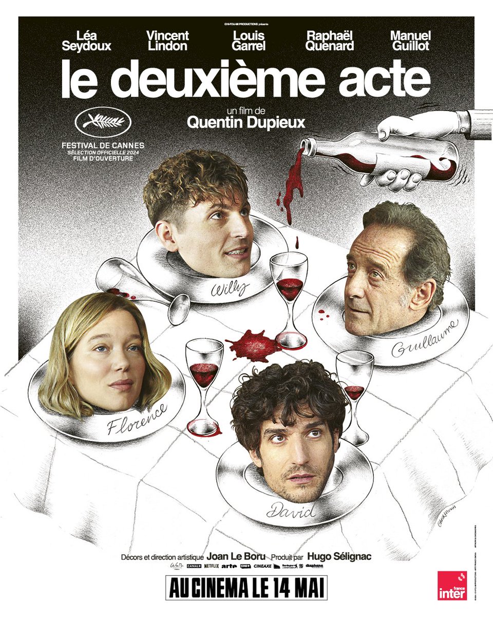 The Second Act (Le Deuxième Acte): poster 

#LeDeuxièmeActe #QuentinDupieux #LéaSeydoux #VincentLindon #GarrelLouis #RaphaëlQuenard #ManuelGuillot