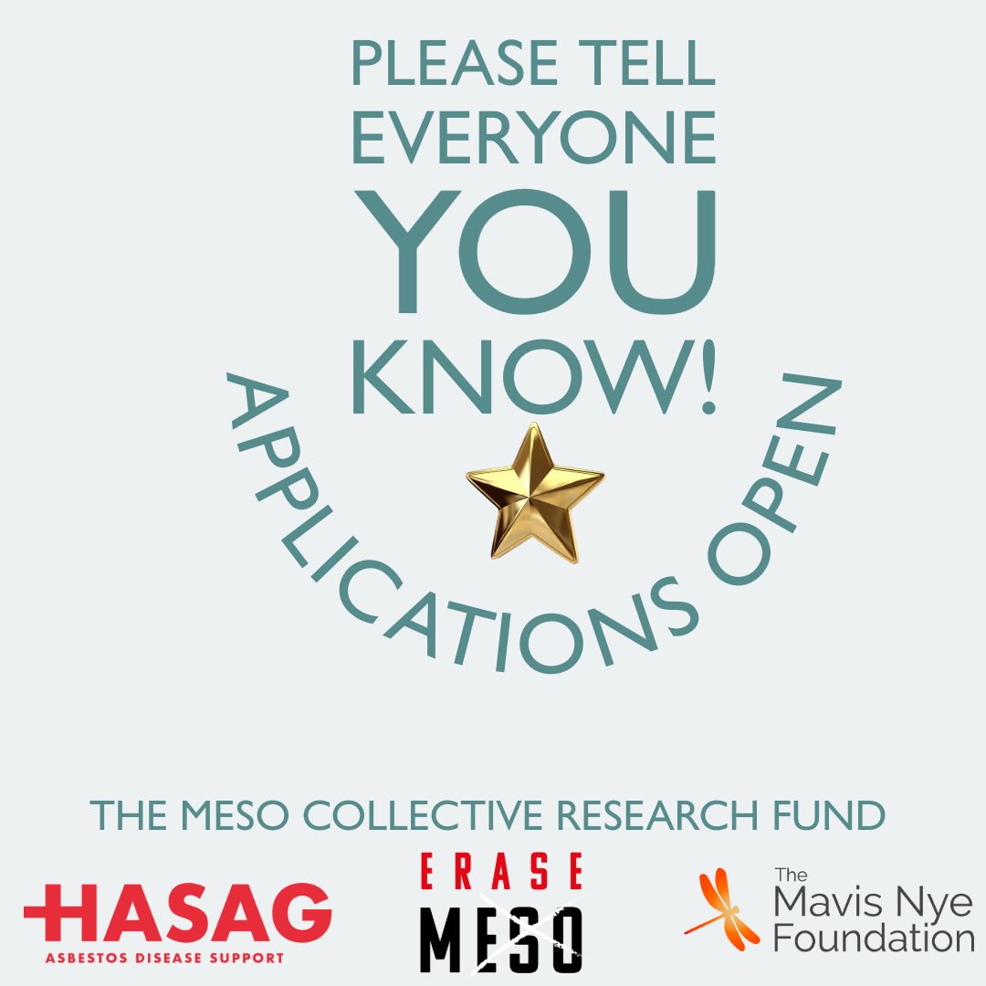 Please share if you care about mesothelioma research. Brand new mesothelioma research fund open to applications today!! #mesocollective #hasag #mavisnyefoundation #erasemeso #mesothelioma #research #mesoresearch #pleaseshare #asbestos #researchgrant erasemeso.org/apply