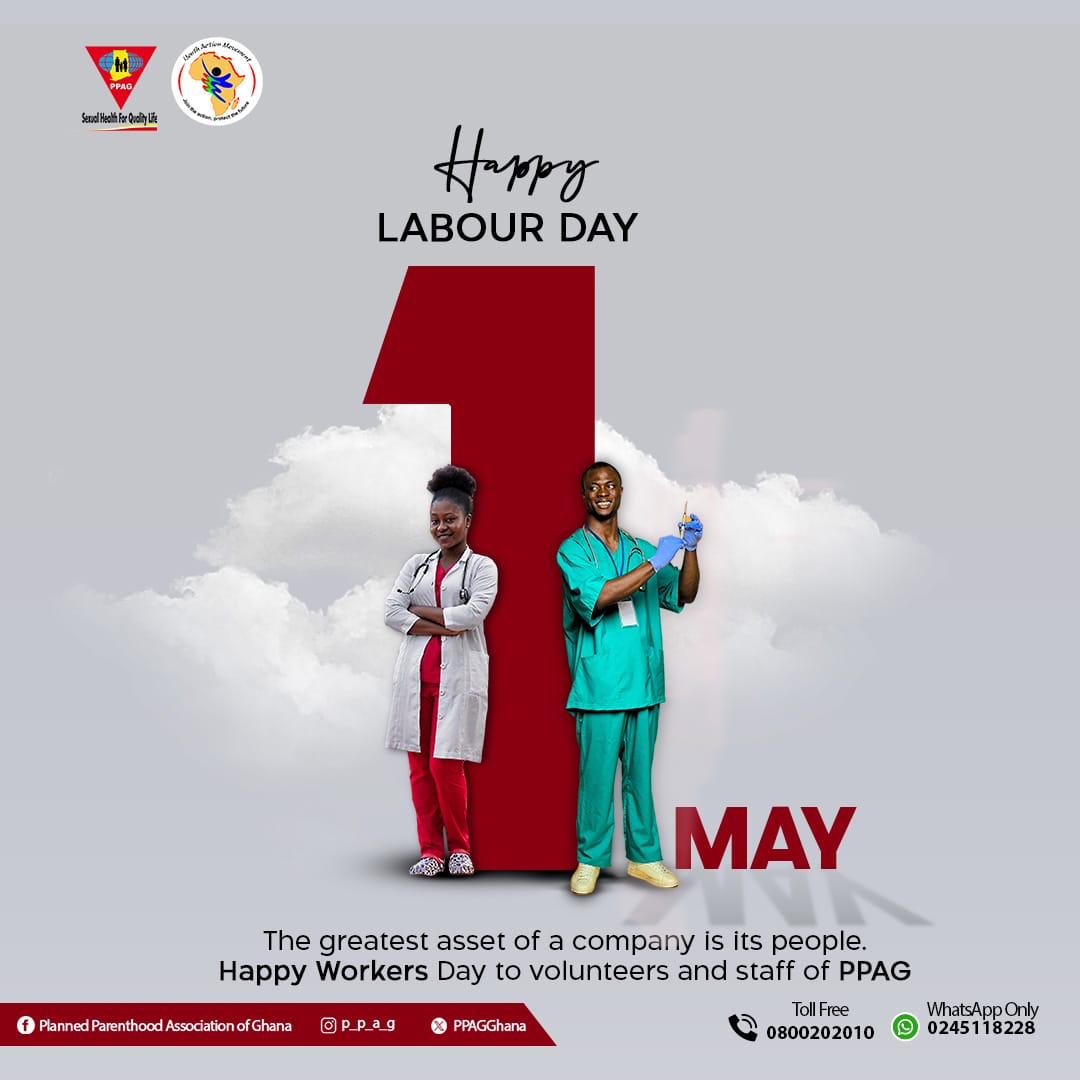 As we celebrate Workers' Day, PPAG is filled with an overwhelming sense of pride and admiration for each and every one of its staff, volunteers , partners and donors for their commitment to building a healthy Ghana. HAVE A HAPPY AND RESTFUL LABOUR DAY CELEBRATION 🎉!