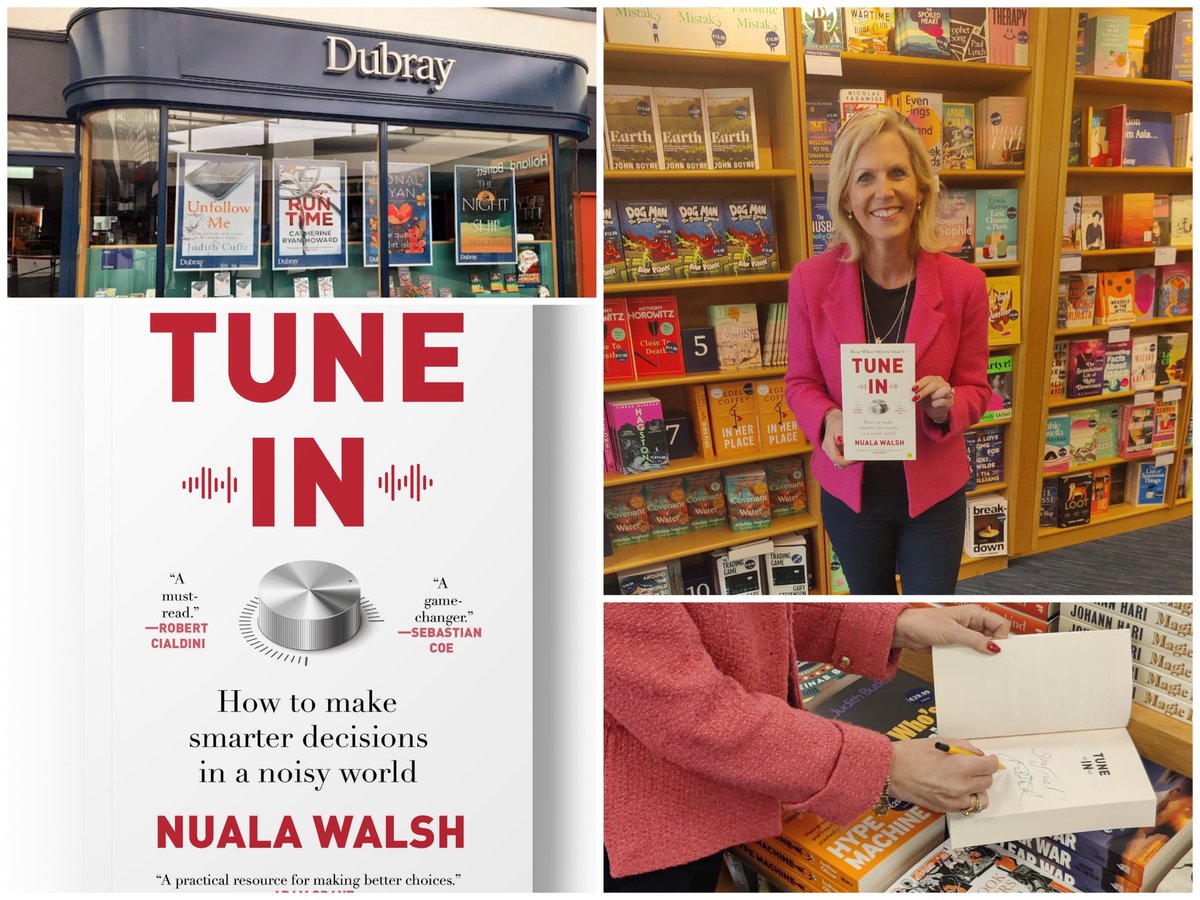 Popped into the team at @DubrayBooks in BlackRock 🖊️ Signed copies now in store of 🎵 Tune In: How to Make Smarter Decisions In a Noisy World ✅ Tune In not Out. ✅ Hear more of what matters. ✅ Less regret - more reward! 👉nualagwalsh.com #TuneIn #Misinformation