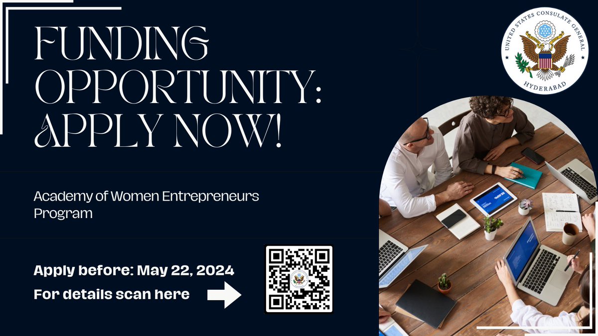 📢 Funding Opportunity Announcement! The US Consulate General Hyderabad is pleased to announce a new #FundingOpportunity for the 2024 Academy of Women Entrepreneurs (AWE) program. Last year we empowered #WomenEntrepreneurs to launch or scale their businesses across Telangana,…
