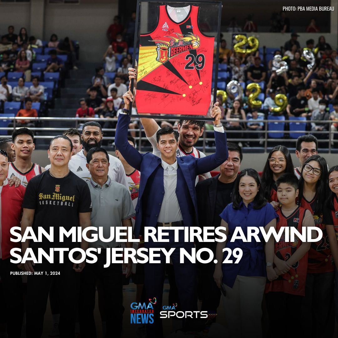 29 IN THE RAFTERS 👏

The San Miguel Beermen retired Arwind Santos' legendary jersey number 29 during a halftime ceremony in San Miguel's elimination round clash against Blackwater on Wednesday at the Philsports Arena. #GMASports

READ: gmanetwork.com/news/sports/ba…