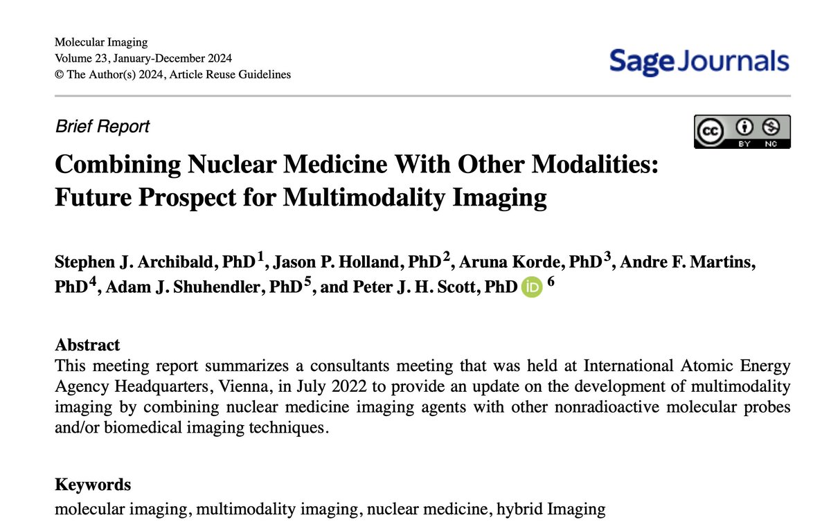 The report from an @iaeaorg consultancy meeting on #MultimodalityImaging organized by Aruna Korda with @MolMedLabuO @TheMartinsLab @HollandLab_ and Steve Archibald @KingsImaging is out now, #OpenAccess, @SageJournals #MolecularImaging: journals.sagepub.com/doi/epub/10.11…