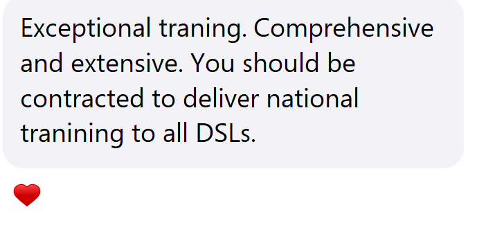 Another amazing 2 days with DSLs from around the country. Lovely to receive this feedback. Kudos as ever to the amazing Carol who delivers most of it and works closely with us from Havering School Improvement Service #safeguarding team >> safetraining.lgfl.net